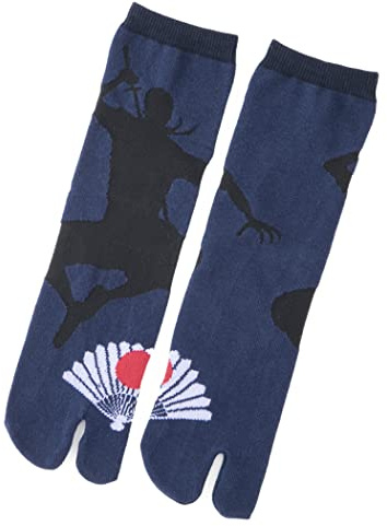 NOREN Calzini con infradito Tabi per bambini, calzini giapponesi samurai ninja, calzini a tubo con due dita divise, design, taglia adulto/Ninja Navy, taglia unica, Taglia adulto/Ninja Navy, taglia