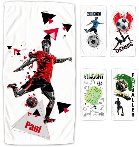 GRAZDesign Duschtuch Fussball Kinder mit Namen personalisiert | Saugstarkes Badetuch für Jungen Handtuch Strand-Tuch 50x100cm