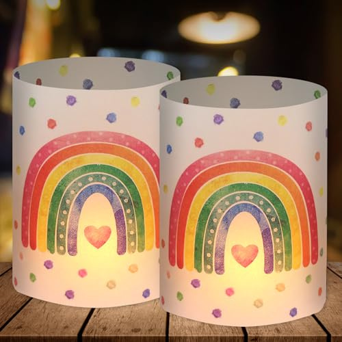 12 Windlicht Tischdeko Geburtstag Mädchen, Regenbogen Deko Geburtstagsdeko Mädchen, Deko Kindergeburtstag Party, Geeignet für Teelichter oder Kerzen
