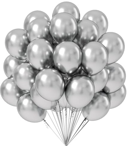 luftballons metallic Silber 100 Stück, 12zoll/30cm Helium Luftballons Geburtstag, Helium Ballons Geburtstag, Regenbogen Luftballons Für Geburtstagsdeko, Luftballons Hochzeit