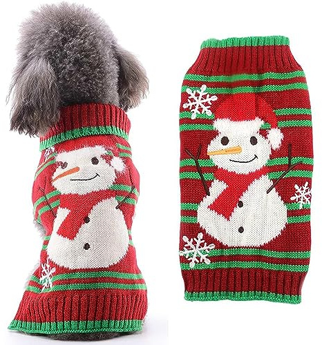 Hundepullover Weihnachten Hund Rollkragenpullover Weihnachten Muster Strickwaren warme Haustier Pullover, Winter Hund Mantel, Pullover Pet-Kostüm(Schneemann, M)