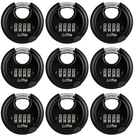 Guliffen Outdoor Combination Lock, Heavy Duty Weatherproof Discus Padlock, Resettable Storage Lock of Metal for Warehouse, Garage, Storage Locker, and Outdoors,9 Pack