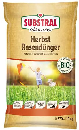 SUBSTRAL Naturen BIO Herbstrasendünger, Nährstoffreich, 10 kg - für bis zu 270 m², geeignet für alle Rasenarten