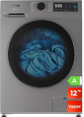 EVVO Lavadora 12kg, Vapor, Bajo consumo, Clase A, Motor Inverter, Hygiene Pro, Lavado Rápido 15', Tambor ePROTECT, Inicio Diferido, 1400 rpm, 15 programas, Carga frontal, Nature (12Kg, Inox)