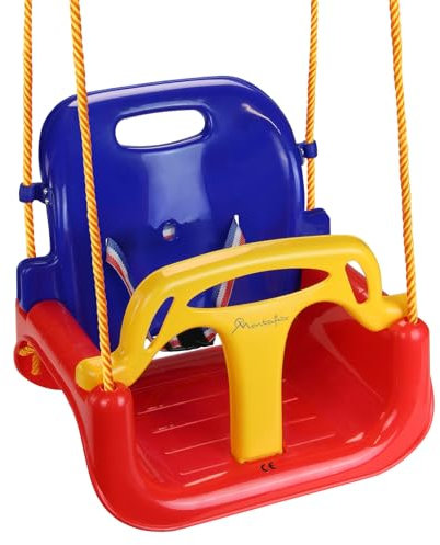 Montafox Altalena per bambini regolabile 3 in 1 seggiolino per altalena crescente con schienale e cintura di sicurezza, Colore:colorato