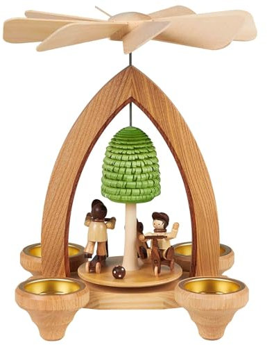Seiffener Volkskunst Lorenz | Moderne Erzgebirgische Weihnachtspyramide | Teelichtpyramide Pyramide aus Holz | Weihnachtsdeko | 25 cm | mit Spielwiese