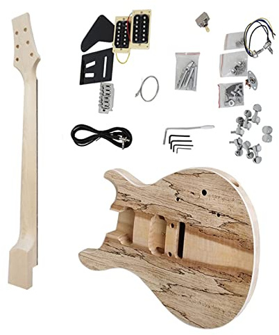 Fachmann E-Gitarren-Bausatz 38 Zoll Unfertige E-Gitarren-Kits Für Selbermachen, Lindenholz-Körper, Harter Ahornhals Mit Allen Hardwares Selbstbau Gitarrenkit (Color : 02)