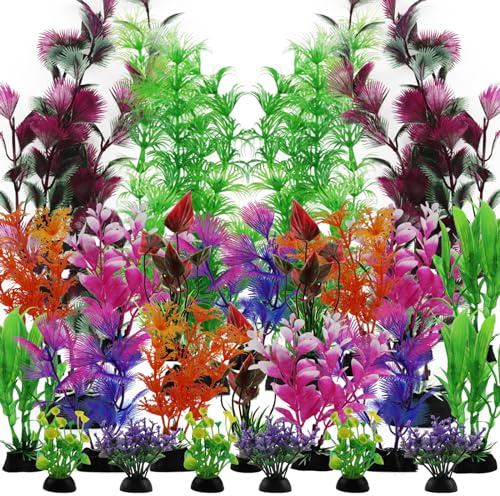 QUOZUO 25-pack akvarieväxter, färgglada konstgjorda akvarium växter dekorationer för hushåll och kontor akvarium simulering, liten till stor