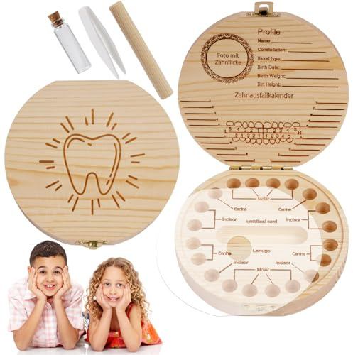 Aolso Caja de Dientes de Leche de Madera - Personalizable para Bebé - Caja de Recuerdos para Guardar
