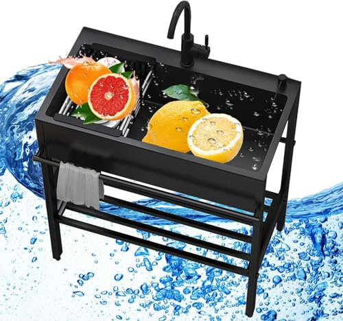 Spülbecken Edelstahl Schwarz, Einzelbecken-Spüle, Outdoor Tragbare Handwaschstation, Mobiles Waschbecken Mit Armatur, Handwaschbecken Mit Wasserhahn Für Waschküche, Spültisch Für Badezimmer (Size : 5