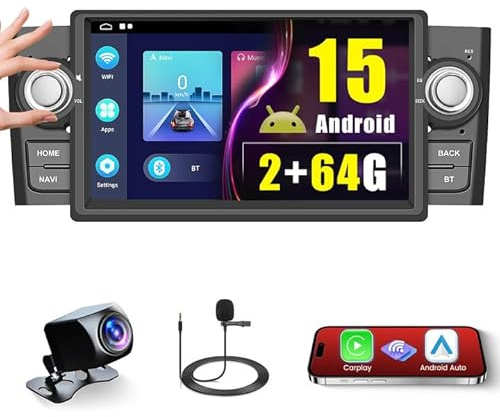 Hikity 2+64GB Android 15 Autoradio per FIAT Punto(2005-2009) Linea(2007-2011) Radio Senza Fili Carplay Android Auto Bluetooth 7 Schermo Auto Radio con Telecamera Posteriore GPS HiFi WiFi FM RDS SWC