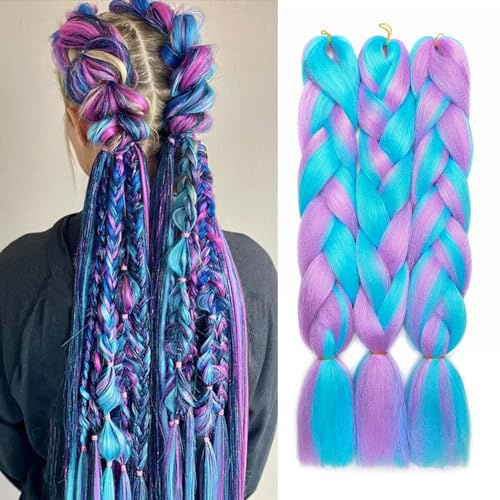 TESS Trenzas Africanas Extensiones Violeta Claro/Azul, 1 Pzs Extensiones de Pelo para Trenzas Africanas 100G/PZ Pelo Sintetico para Trenzas