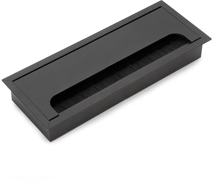 Emuca - Passacavi da tavolo Quadrum, rettangolare, 269x80 mm, da incasso, Alluminio, Verniciato nero