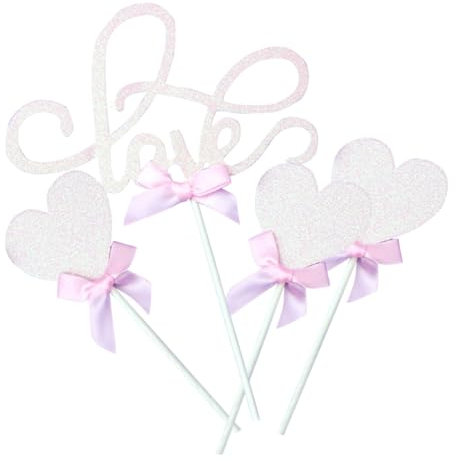 Toyvian 4stücke Pinke Glitzernde Love Bowknot Herz Kuchen Toppers Dekoration Für Hochzeiten Geburtstage Und Valentinstag Cupcake Deko Für Romantische Feiern