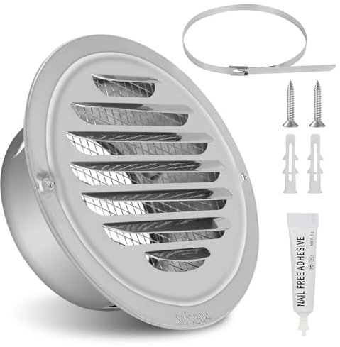 EFUTURETIME Griglie Ventilazione 100mm Tonda in Acciaio Inox con Rete Metallica, Bocchetta Aerazione per Cucina, Bagno e Esterno