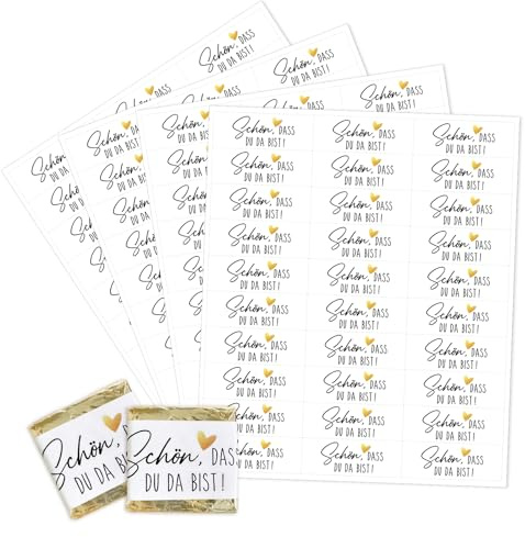 120pcs Gastgeschenke Hochzeit Aufkleber. Schön dass du da bist oder für Küsschen Pralinen I Herz I Rechteckig