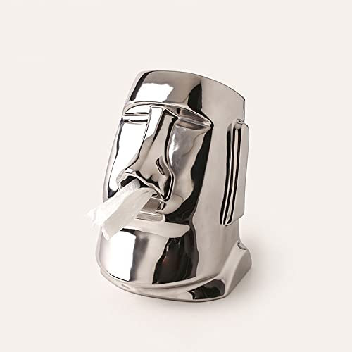 ImyHok Taschentuchspender Kreative Moai Statue Taschentuchbox Keramik Kosmetiktücher Box Dekorativ Taschentuchbehälter Für Badezimmer Küche Und Büro, Silver