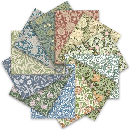 JarThenaAMCS 12Pcs Retro Floral Cotton Fabric Bundles 18 x 22 Inch William Morris Floral Fat Quarters Flower Sewing Fabrics for DIY Craft Party Decor