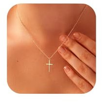 Hebterrka Chaîne en forme de croix pour femme - Collier en plaqué or 14 carats - Collier ras du cou multicouche - Bijou tendance pour femme