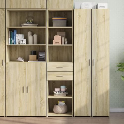 TJROO Vitrine mit Schubladen, 45 x 42,5 x 185 cm, Möbelstück für Esszimmer, hoch, für Eingang, Vitrine, Wohnzimmer, Holz, mehrschichtig, Eiche Sonoma