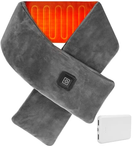 Neck Heating Pad Cordless, Rechargeable Heated Scarf with 5000mAh Power Bank, Portable Neck Warmer with 3 Heating Levels, Heating Pad for Neck Pain Relief and Stiffness, Christmas Gift, Grey