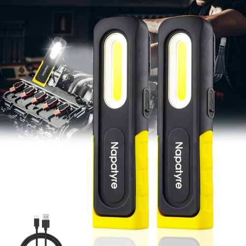 Napatyre LED Arbeitsleuchte Werkstattlampe,Taschenlampe LED Aufladbar mit Magnetfuß und Haken, 180° Drehbare 3 Lichtmodi Handlampe ideal für Auto Reparatur Werkstatt Camping (2 Stück)