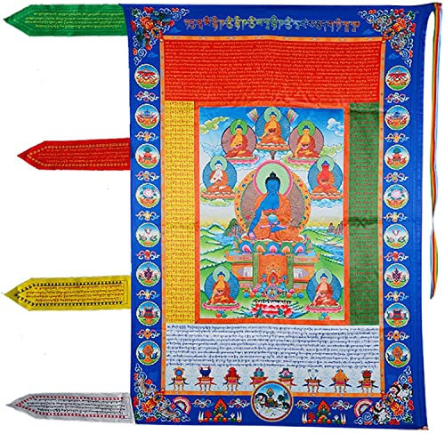 Tibetische buddhistische Gebetsfahnen, Gebetsdekoration, hängende goldene Flaggen, tibetische Dekorationen for die Wand, hängende Meditationsdekorationen, handgefertigte Segensornamente, A (Farbe: A)