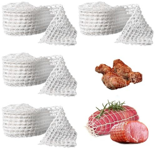 Ksvaye 4 Rollen 800CM Rollbratennetz Bratennetz Fleischnetz 16 Löcher Elastisch Schinkennetz Räuchernetz zum Aufbewahren Aufhängen Backen Kochen Schinken Fleischwurst, 2PCS*(1m+3m)