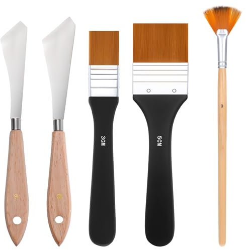 Giantree 5-teiliges Spachtel- und Malmesser-Set mit Flachpinsel, Fächerpinsel und Metallmesser für Acryl-, Öl- und Gouache-Malerei