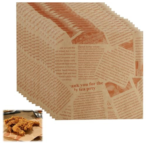 100 Blätter Backpapier, Pommes Papier für Korb, Burger Papier, Umweltfreundliches Wachspapier für Lebensmittel, Ideal für Burger, Sandwiches, Pommes, 33x23 cm – Perfekt für Küche und Gastronomie