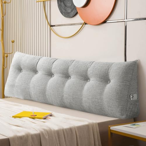 OHMG Rückenkissen, Lesekissen für Bett und Sofa, 180cm-Komfortables Wandkissen Bett, Bietet Optimalen Supportive Rückenkissen Bett, Bettkissen Rückenlehne mit Praktischen Seitentaschen ﻿