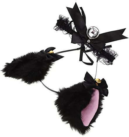 Healvian Diadema Orejas De Gato y Lazo Gargantilla Campana Accesorios De Cosplay Para Disfraz Tocado De Fiestas Para Niñas