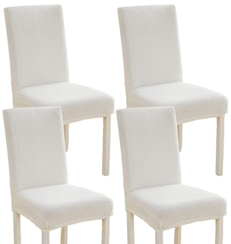 Tedkoo Juego de 4 Fundas para sillas de Comedor, elásticas, de Jacquard, Decorativas y Lavables, Cubre sillas para Comedor(White)