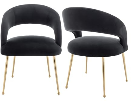 SEYNAR Samtstuhl 2er Set,Moderne Wohnzimmerstühle mit goldenen Metallbeinen, gepolsterte Esszimmerstühle für Wohnzimmer und Schlafzimmer(Schwarz)