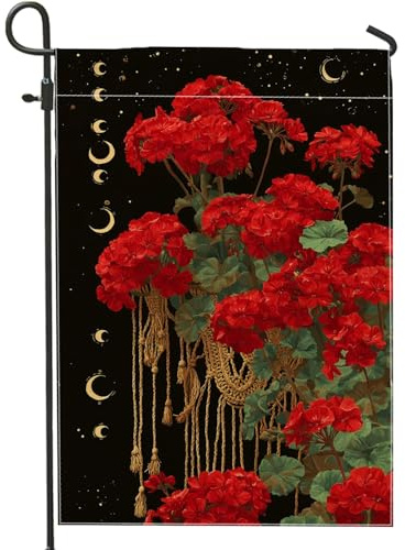 Elegante bandiera da giardino con geranio rosso, decorazione floreale bohémien per la casa, decorazione da cortile, decorazione per prato esterno su entrambi i lati, perfetta per feste primaverili ed