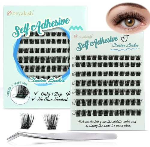 Obeyalash klusterögonfransar självhäftande D Curl 8-14 mm fluffiga ögonförlängningar, utan lim (Y24)