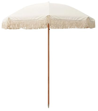 DLAZUM Parasol de Jardin d'extérieur de 2 m/6,5 pi avec Franges, Parasol de Plage bohème Portable, Pare-Soleil imperméable à 8 Baleines UPF 50+, mât en Bois, Sac de Transport