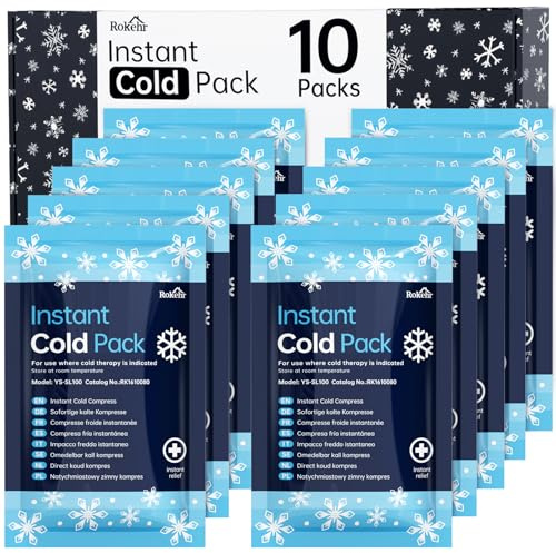 Rokehr Poche de Froid Instantané 10 Pièces, Compresse Froide à Usage Unique pour Soulager la Douleur, Gonflement, Inflammation, Entorses, Poche a Glace pour Sport Maison Voyage Randonnée