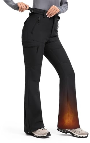 Moosehill Women's-Snow-Ski-Pants Water-Resistant Fleece Lined Winter Hiking Snowboard Thermal Insulated 5 Pockets(Black, 8, 31)