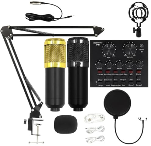 Attrezzatura In Streaming Live - Kit Di Registrazione Professionale, Set Di Microfoni Condensatori | Scheda Audio Multiuso Con Adattatore USB, Supporto Anti-vibrazione, Plug Play Per Podcasting,