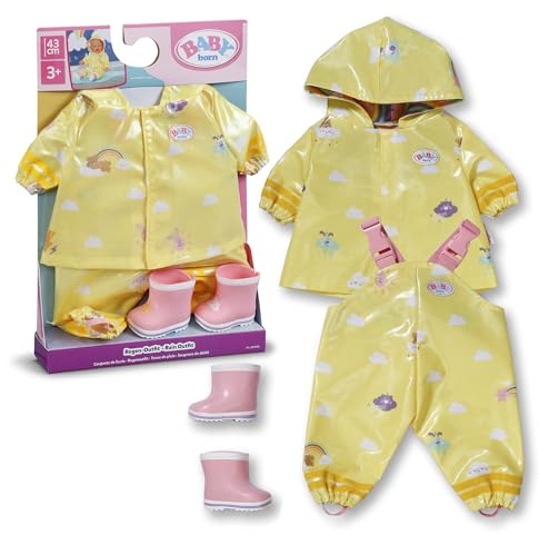 BABY born Regen-Outfit für 43 cm Puppen mit Regenmantel und Stiefeln | Regenmantel, Regenhose, Gummistiefel, passend für 43 cm Puppen