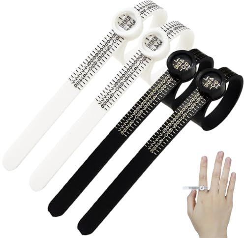 ZORVYN 4 Stück Ringmaßband Ringgrößenmesser Größenmesser Fingerumfang Fingergröße Ringgröße messen Ring Größe Fingerumfang ermitteln bestimmen (Schwarz Weiß)