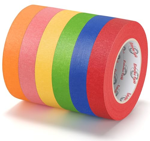 6 Rouleaux Ruban de Masquage Coloré 24mm x 54m Arc-en-Ciel pour Bricolage | Ruban de bricolage coloré pour art, marquage & bricolage enfant. Idéal pour organisation, décoration & projets de bricolage.