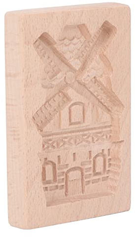 Socobeta Wooden Cookie Mould 3D carved Beechwood Reusable DIY Press Stamp Biscuit Mold for Kitchen Baking (Windmill)