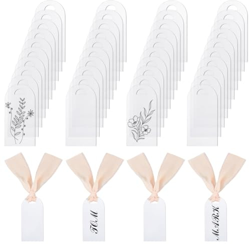 OLYCRAFT 45pz Segnaposto In Acrilico Color Champagne per Matrimonio Segnaposto In Acrilico Etichetta con Nome Etichetta con Nastro Cartellini per Posti Riservati per Matrimoni Feste e Celebrazioni