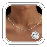 ORAZIO Silberkette Damen 925 Ohne Anhänger Hypoallergen Halskette Damen Silber 925 0.8MM Perlen Kette Silber Silberkette Wasserfester Schmuck 41CM Lange