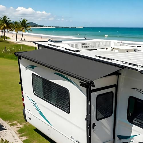 Topper de Toldo para Slide out, Kit Modular de Toldo Extensible para Camper, Slideout Topper para Autocaravanas, Caravana y Motorhome, 120cm de Ancho(Black,150cm/4.9ft)