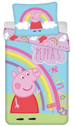 My sweety pop Baby-Bettwäsche Peppa Pig – 2-teilig – Kinder – Bettbezug – wendbar – 140 x 200 cm – Kissenbezug – 70 x 90 cm Bettwäsche – 100 % Baumwolle