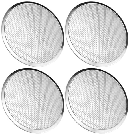 Veemoon Lot de 4 Set de Plaques à Pizza Antiadhésives en Alliage D'aluminium Épais 20 Cm, Grille à Cuisson en Maille pour Four et Barbecue, Ustensile Polyvalent pour Pizza et Pâtisserie,