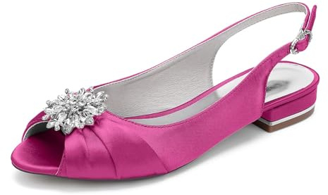 Brudskor dam öppen tå bröllop kväll platta sandaler satin bröllop brudskor 2,5 cm, fuchsia, 41 EU